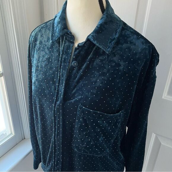 Something Navy Stud Velvet Shirt Jacket Size Medium - Picture 3 of 6